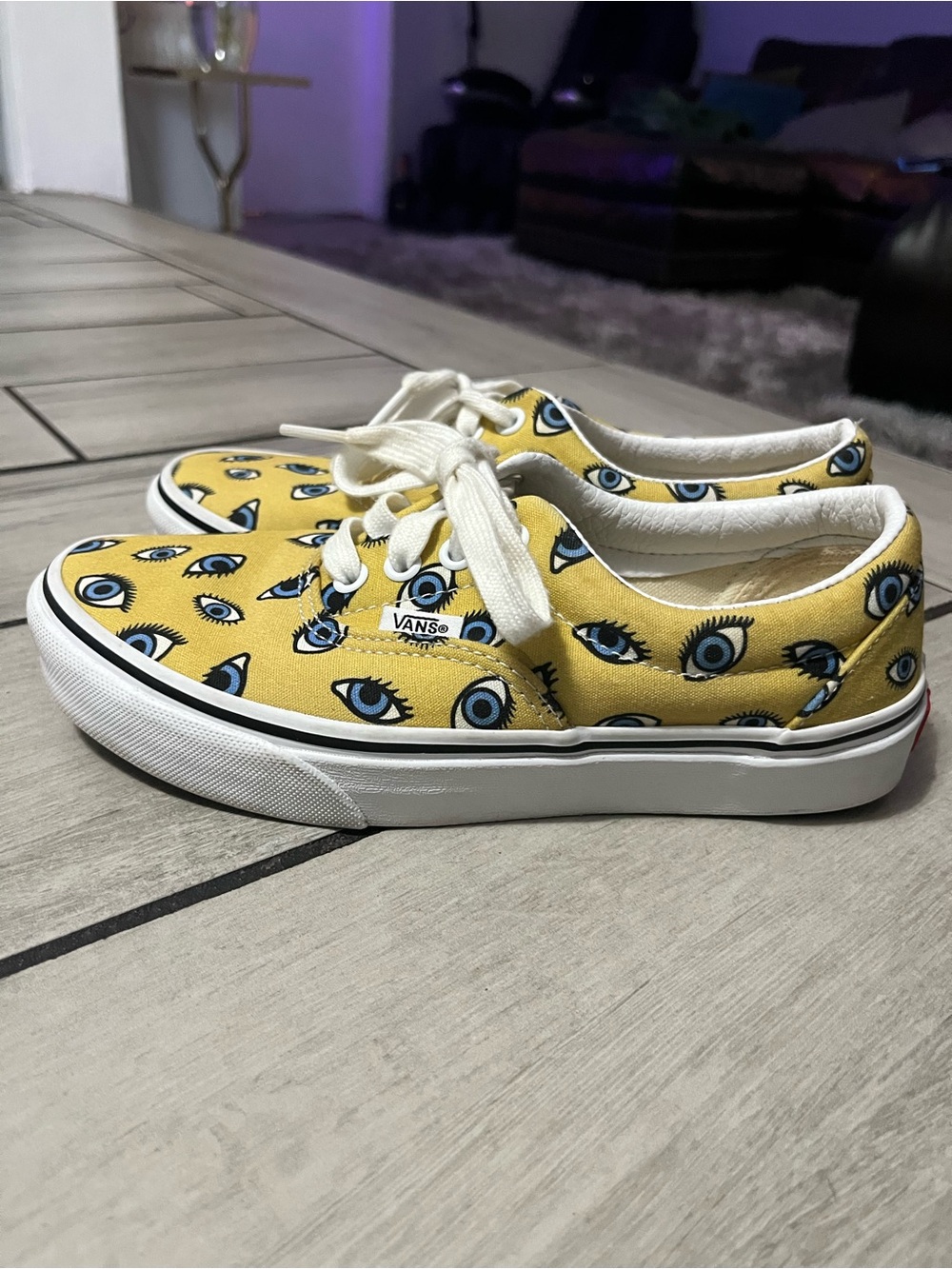 Vans Yellow Canvas Sneakers with Blue Eye Print